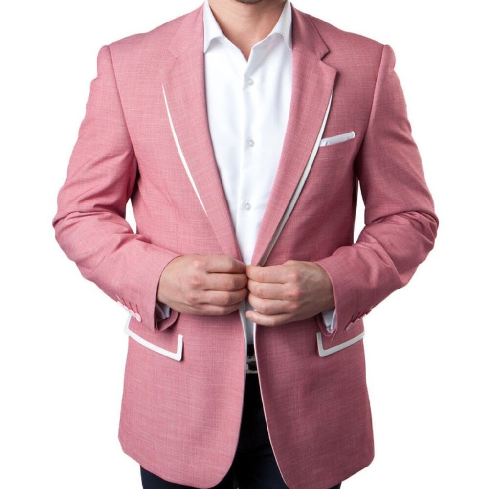 Salmon With White Trim Notch Lapel Men's Jacket